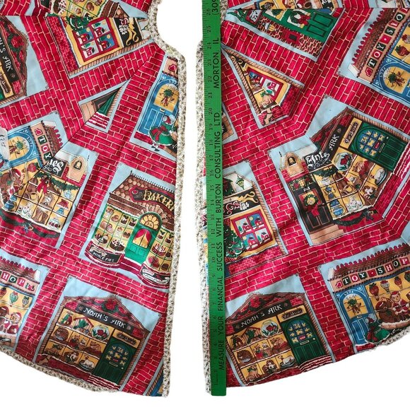 Vintage Fabric Christmas Tree Skirt Festive Holiday Village Design Handmade - Picture 5 of 7